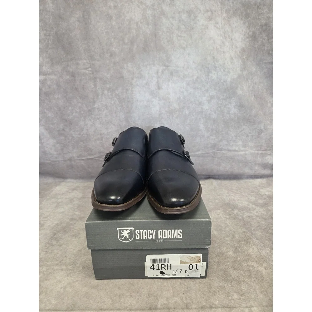 Stacy Adams Mens SZ 12D Nvy Dress Shoes Bayne SO - Picture 4 of 6